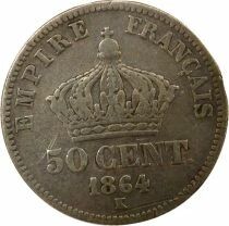 Napoleon III - 50 Silver Centimes, Laureate Head - 1864 K Bordeaux