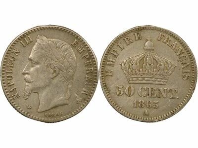 Napoleon III - 50 Silver Centimes, Laureate Head - 1865 A Paris