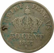 Napoleon III - 50 Silver Centimes, Laureate Head - 1867 A Paris