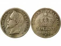 Napoleon III - 50 Silver Centimes, Laureate Head - 1867 Small BB Strasbourg