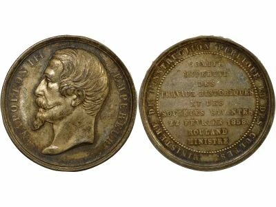 Napoleon III - Silver Medal, Imp. Com. for Hist. Works - 1858 / 1860 Paris