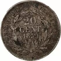 Napoleon III, Nude Head - 20 Centimes Silver 1859 In Paris