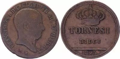 N�poles y Sicilia 10 Tornesi Francisco I (1825-1830) - Fine + - KM.293