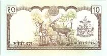Nepal 10 Rupees, Kg Birendra Bir Bikram, temple - Antelopes - 1987 - P.31 b