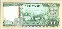 Nepal 100 Rupees,   King  B.B. Bikram - Rhinoceros - 1985 - P.34 c