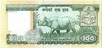 Nepal 100 Rupees,   King  B.B. Bikram - Rhinoceros - 1985 - P.34 d