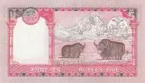 Nepal 5 Rupee Kg Birendra Bir Bikram, temple - Yaks