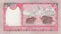 Nepal 5 Rupees - Rey Gyanendra Bir Bikram - Templo - B&uacute;falos - 2005