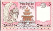 Nepal 5 Rupees, Kg Birendra Bir Bikram, temple - Yaks - 1987 - P.30 a