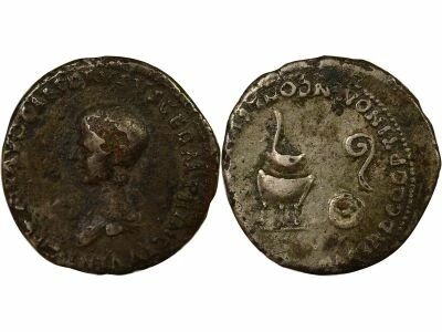 Nero - Fourree Denarius, Priestly Instruments - Lugdunum