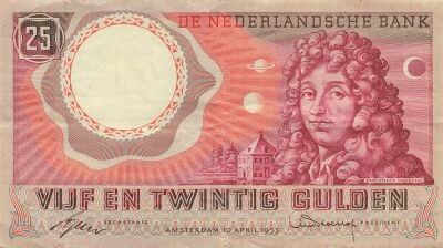 Netherlands 25 Gulden - Christiaan Huygens - 1955 - P.87