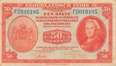 Netherlands Indies 50 Cent - Wilhelmina - 02-03-1943 - P.110