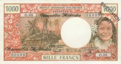 Neuen Hebriden 1000 Francs - ND 1975 - Specimen - P.20