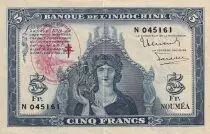 Neuen Hebriden 5 Francs - Minerva - Ovpt. France Libre - ND (1945) - P.5