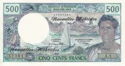 Neuen Hebriden 500 Francs Fisherman - Marquises Islands  - 1970 - Serial A.1 - XF - P.19a