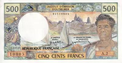 Neukaledonien 500 Francs Dugout Canoe - Polynesian man - 1985-1992 - Serial A.2 - XF - P.60e