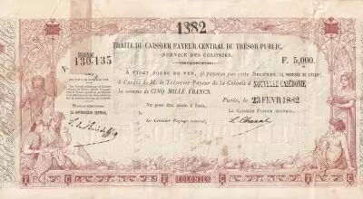 Neukaledonien 5000 Francs -  French colonial note - Sign. Chazal - 23-02-1882 - VF