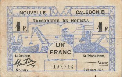 New Caledonia 1 Franc - 29-03-1943 - Noum�a - P.55b