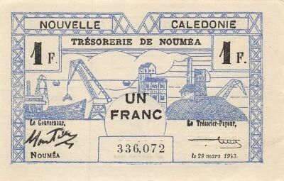 New Caledonia 1 Franc - 29-03-1943 - P.55
