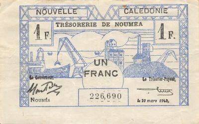 New Caledonia 1 Franc - 29-03-1943 - P.55
