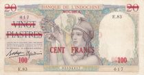New Caledonia 20 Piastres - overprint 100 Francs - ND (1939) - Serial E.83
