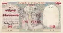 New Caledonia 20 Piastres - overprint 100 Francs - ND (1939) - Serial E.83