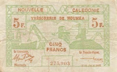 New Caledonia 5 Francs - 15-06-1943 - Noum�a - P.58