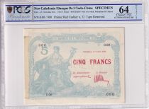 New Caledonia 5 Francs - Noumea - Liberty seated - Specimen - 2 Juin 1924 - PCGS 64 Details - P.19s