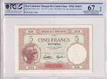 New Caledonia 5 Francs - Woman with helmet - (ND 1937) - Specimen - PCGS MS 67