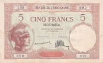 New Caledonia 5 Francs - Woman with helmet - (ND1926) - Specimen - P.36s