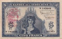 New Hebrides 5 Francs - Minerva - Ovpt. France Libre - 1945 - P.5