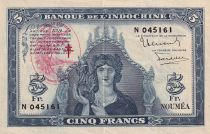 New Hebrides 5 Francs - Minerva - Ovpt. France Libre - ND (1945) - P.5
