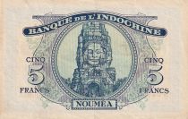 New Hebrides 5 Francs - Minerva - Ovpt. France Libre - ND (1945) - P.5