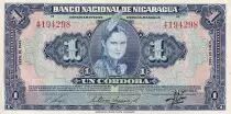 Nicaragua 1 Cordoba - Indian woman - 1945 - XF - P.90b