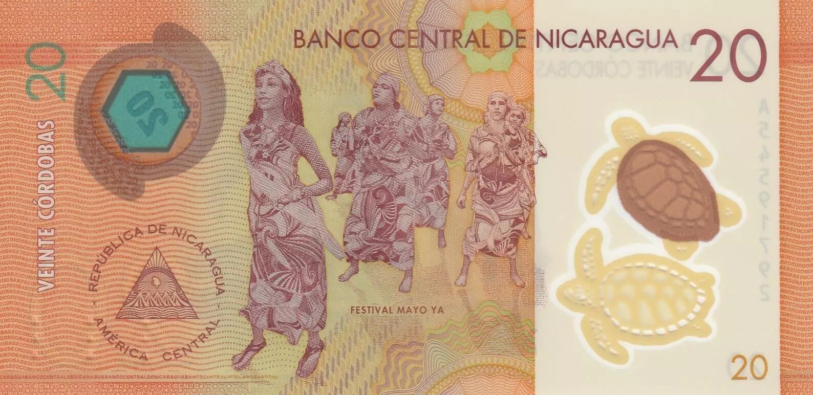 Nicaragua 20 Cordobas 2014 (2015) Polymer Banknote – P-210a UNC Uncirculated