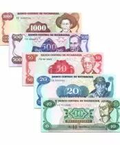 Nicaragua Set of 5 banknotes from Nicaragua - 1985 to 1988