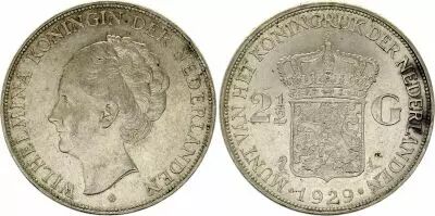 Niederlande 2 1/2 Gulden , Wilhelmina I - 1929