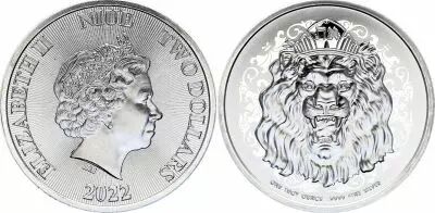 Niue 2 Dollars - 1 Oz Elizabeth II - Lion  Silver 2021