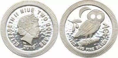 Niue island 2 Dollars - 1 Oz Owl Silver - 2018