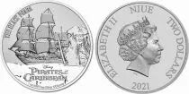 Niue island 2 Dollars Elizabeth II - Black Pearl -  1 Oz Silver 2021