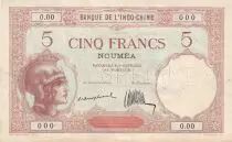 Nle Calédonie 5 Francs - femmes casquée - (ND1926) - Spécimen - Kol.412a.s