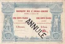 Nle Calédonie 500 Francs - Banque de l\'Indochine - Nouméa - sans décret-  1921 - Annulé