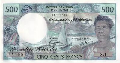 Nouvelles H�brides 500 Francs - Polyn�sien - Pirogue - ND (1979) - S�rie N.1