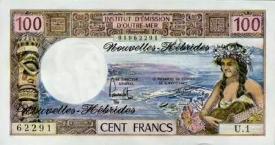 Nouvelles H�brides Lot 3 billets 100 � 1000 Francs NOUVELLES H�BRIDES 1975 � 1979