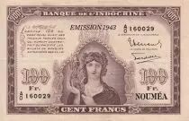 Nueva Caledonia 100 Francs - Minerva - Angkor ruins  - 1943 - Serial AO - P.45