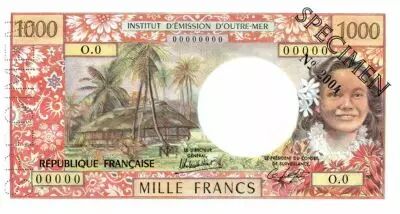 Nueva Caledonia 1000 Francs Tahitian woman - Hut in palm trees