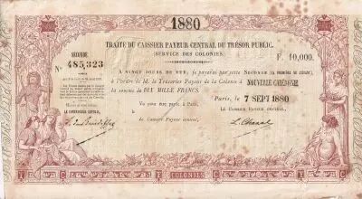 Nueva Caledonia 10000 Francs - French colonial note - Sign. Chazal - 07-09-1880 - VF