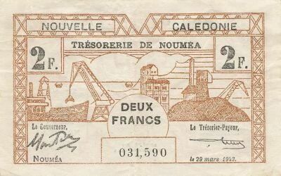 Nueva Caledonia 2 Francs - 29-03-1943 - P.56b