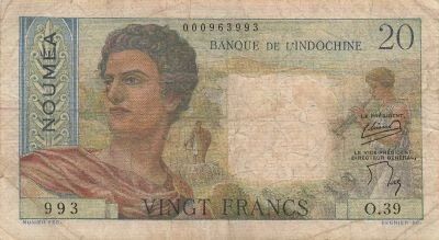 Nueva Caledonia 20 Francs - Young sheperd - ND (1954-58) - P.50b