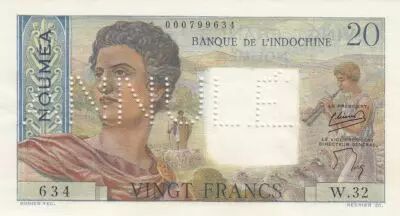 Nueva Caledonia 20 Francs ND (1954) - Cancelled Annul� - Serial W.32